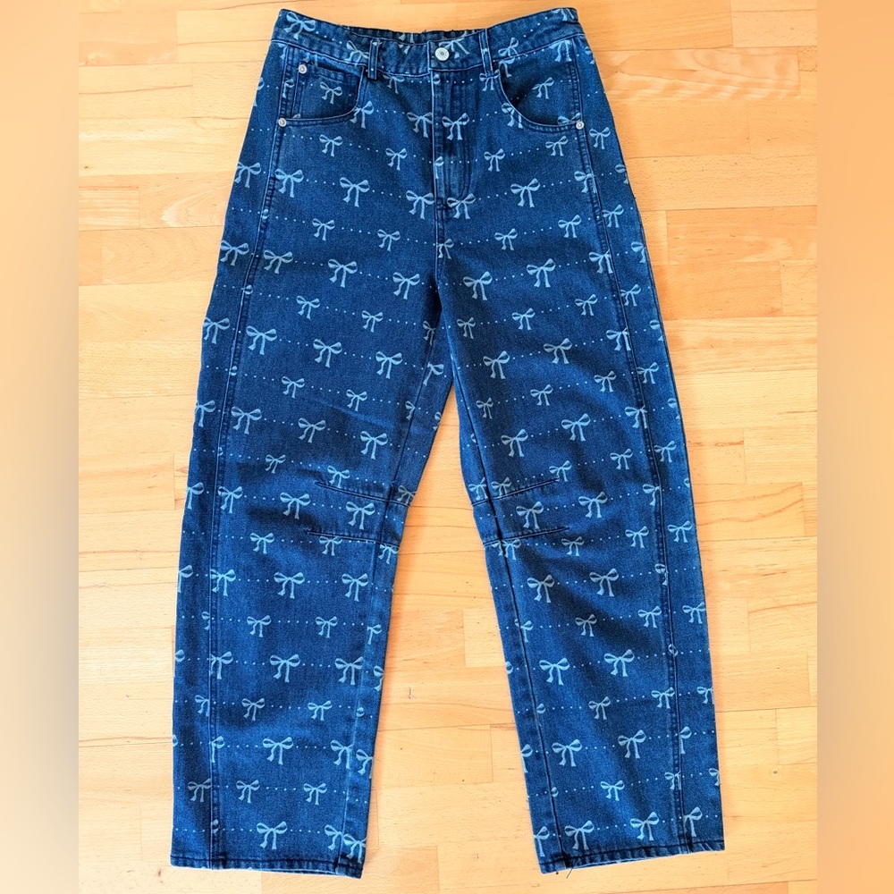 entro Navy Bow-Print Wide Leg Jeans
